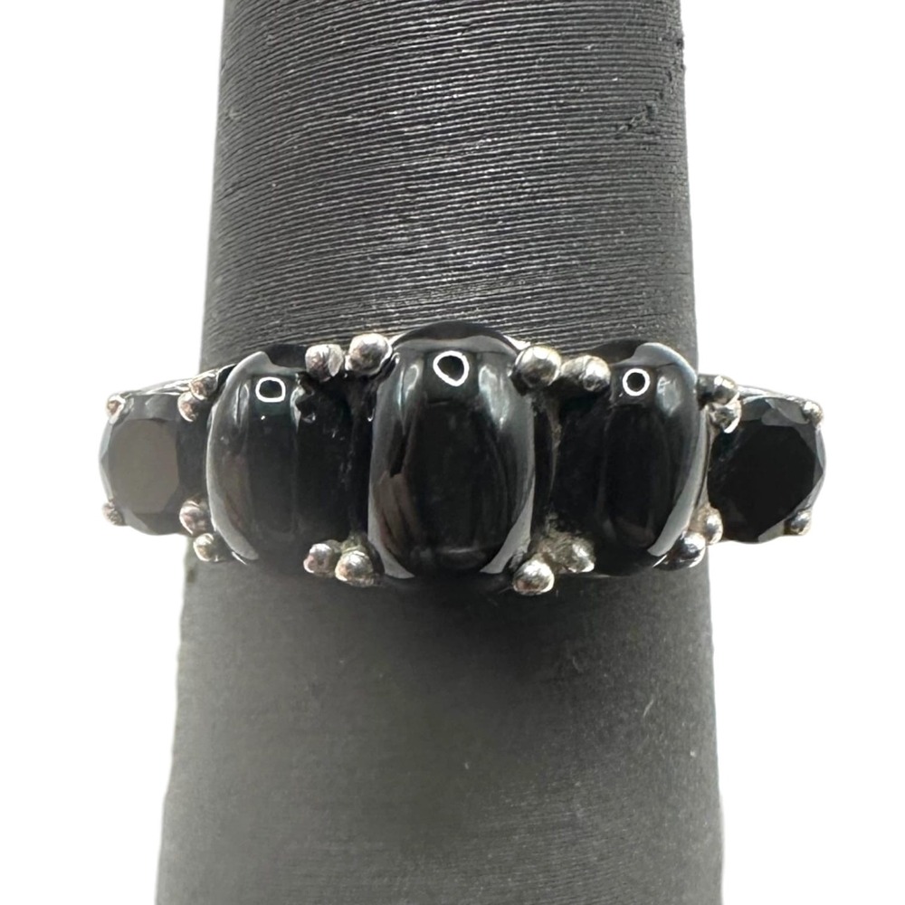 Sterling Onyx Ring STS Size 6 Women's .925 Silver Maker's‎ Mark